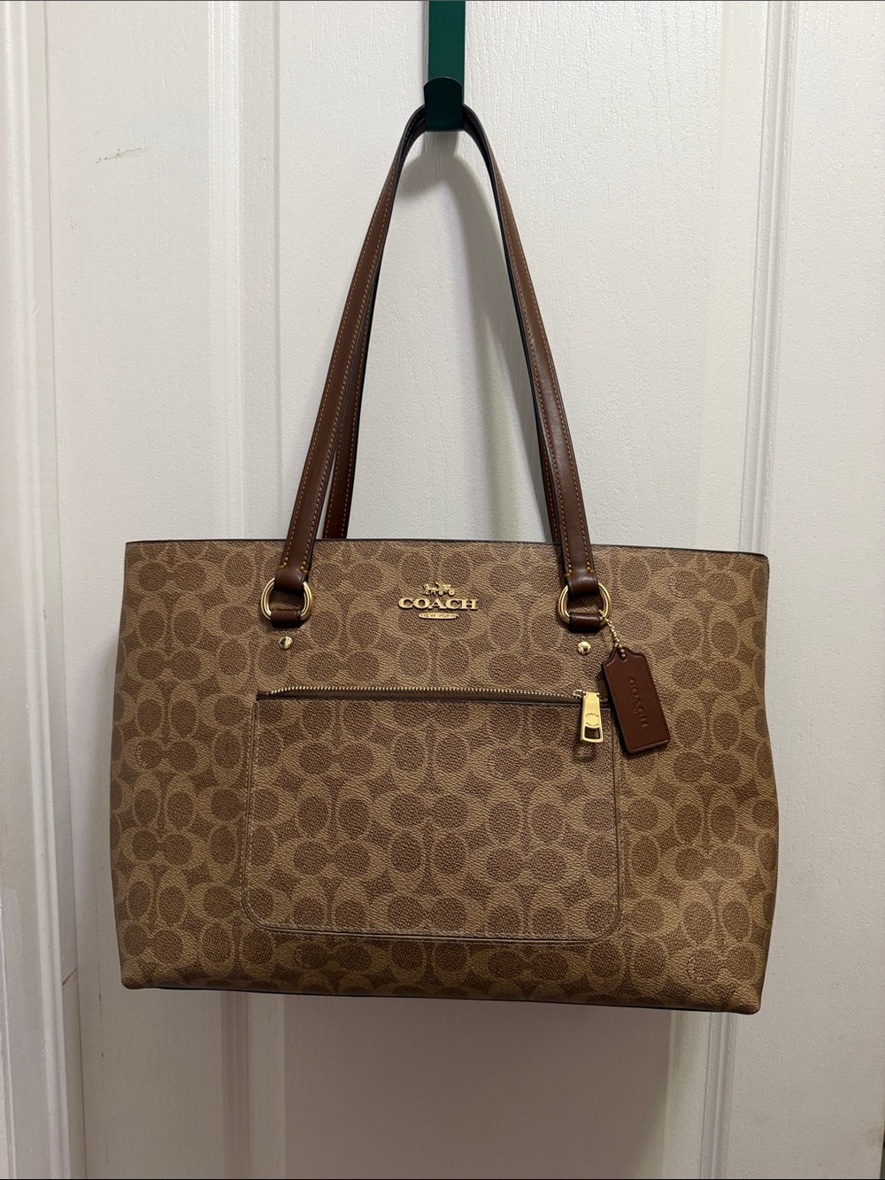 COACH Signature Canvas Tote in Brown with Gold Hardware